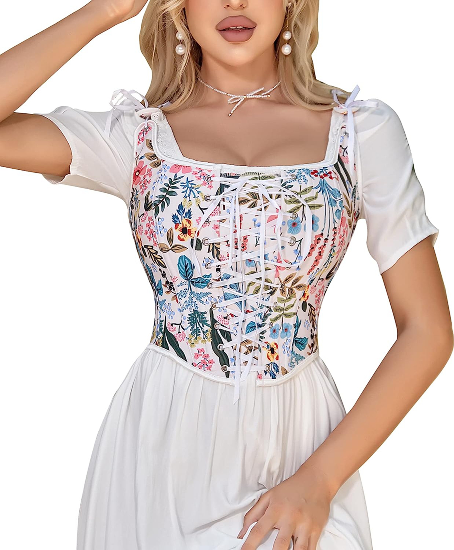 Women Vintage Renaissance Floral Boned Straps Bustier Vest Corset Top